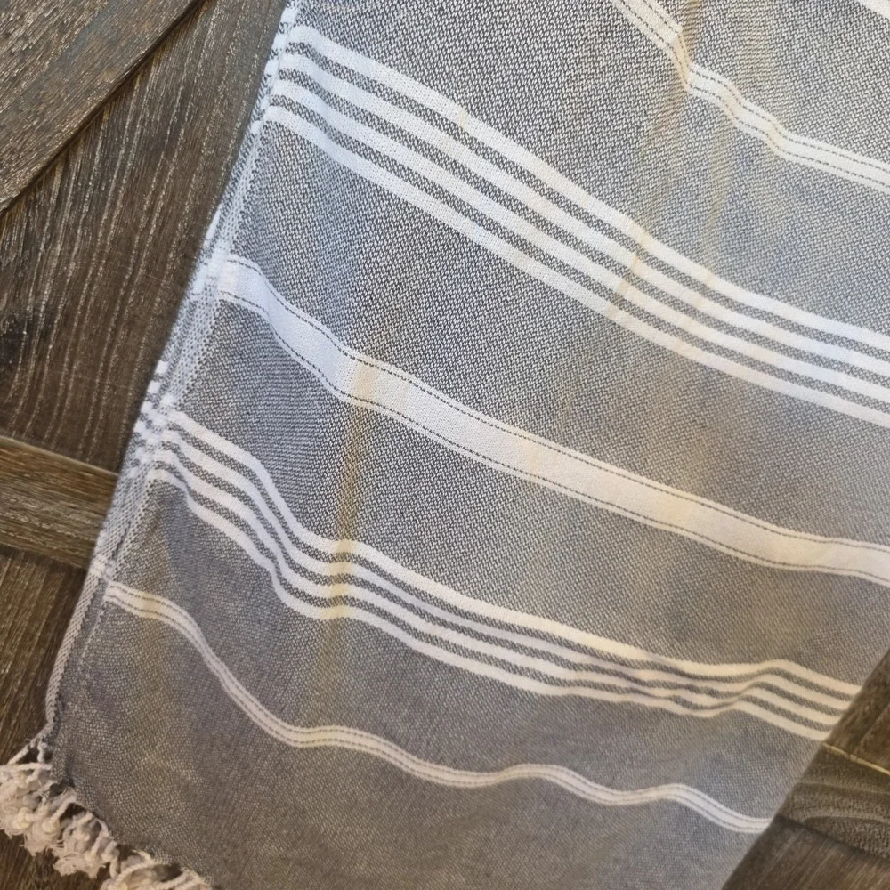 Ephesus Towels Gray & White Herringbone Stripes‎ Turkish Cotton Fringe 68